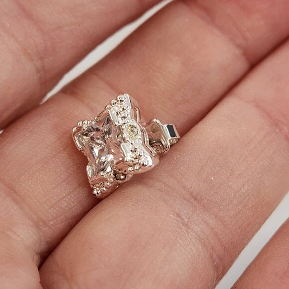 Avon Halo Cubic Zirconia Stud Earrings Princess Cut x 4 NEW - Picture 7 of 10